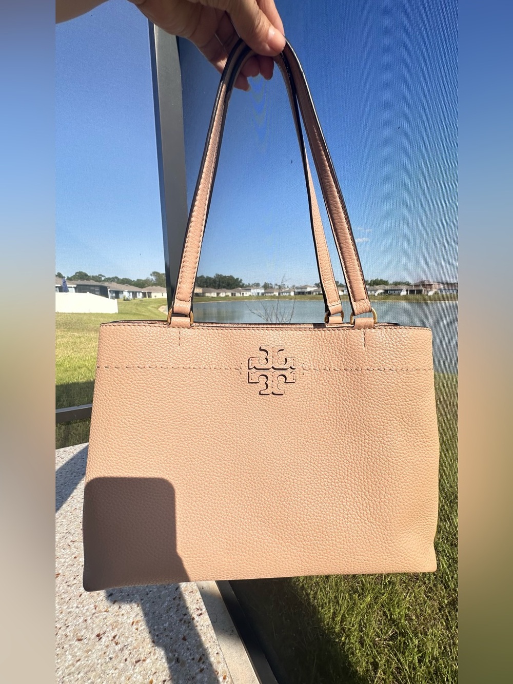 Tory Burch Pebbled Leather Tote in Blush Pink